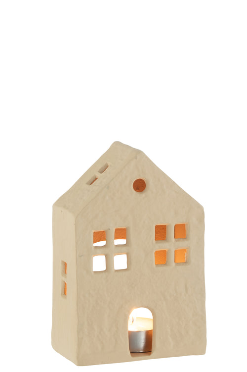 J-Line theelichthouder Huis Agra - aluminium - wit