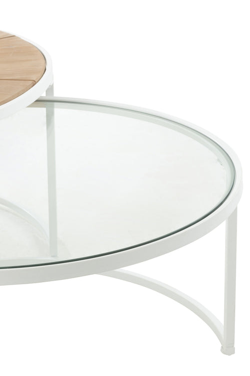 J-Line bijzettafel Relax - metaal/hout - wit/naturel - set van 2