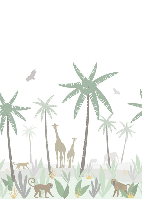 ESTAhome fotobehang jungle dieren groen, grijs en bruin - 200 x 279 cm - 158928 - vtwonen shop