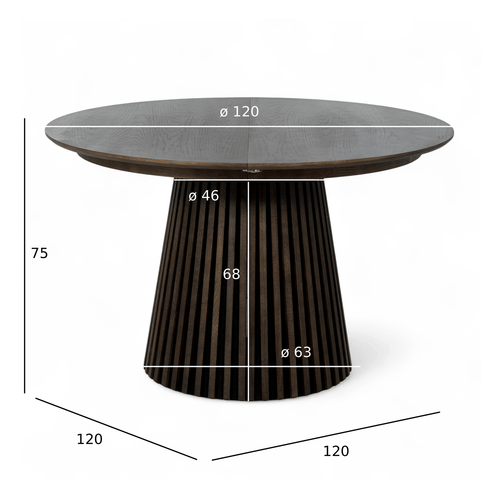 Furnhouse uitschuifbare eettafel Svendborg - Gerookt eikenhout - Ø 120/220x120 cm