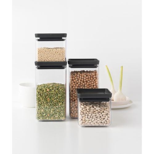Brabantia Set van 4 stapelbare voorraadbussen, 2x 0,7 liter en 2x 1,6 liter, TASTY+ - Dark Grey