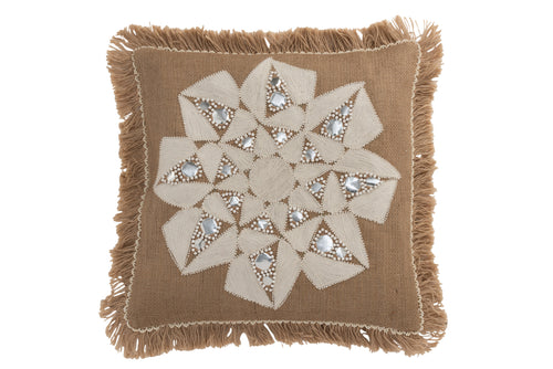 J-Line kussen Bloem Abstract - jute - naturel/beige