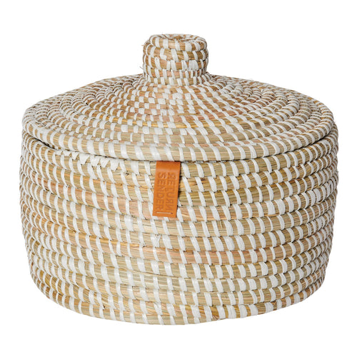 Return to Sender Mand met deksel 31 cm van wit en naturel kaisagras - vtwonen shop