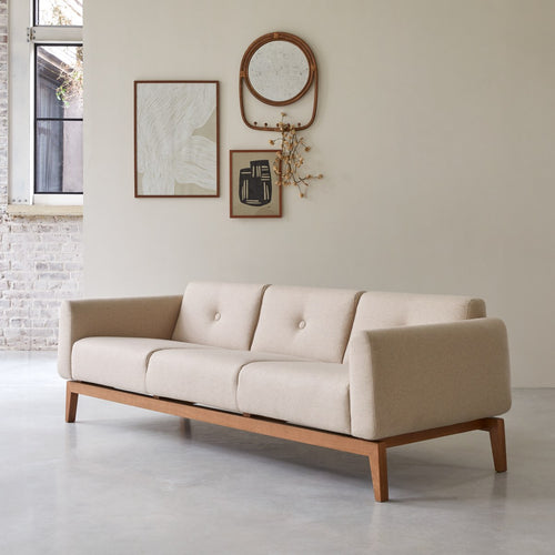 Tikamoon 3-zitsbank van massief eiken en ecru wol - Beige