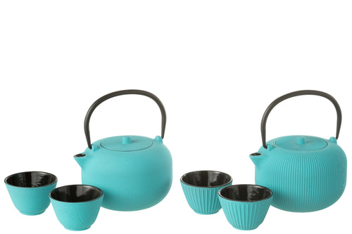 J-Line theepot - metaal - lichtblauw - 2 stuks - vtwonen shop