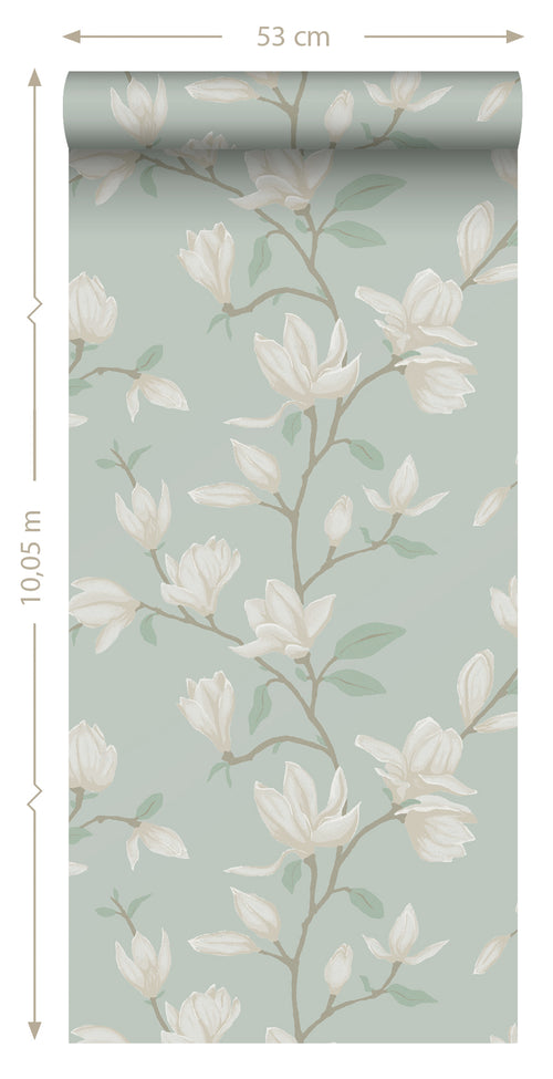 ESTAhome behang magnolia celadon groen - 53 cm x 10.05 m - 139405 - vtwonen shop