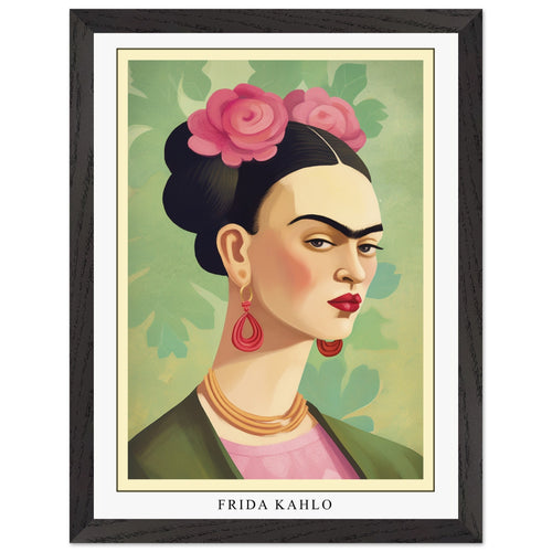 Artfulprints Poster met Lijst Frida Kahlo - Floral icon portrait   - 30x40 cm - Groen
