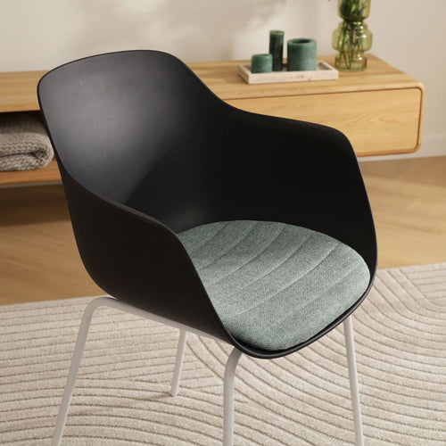 Nolon Nora-Liz Eetkamerstoel Zwart - Zacht Groen Kussen - Witte Poten - vtwonen shop