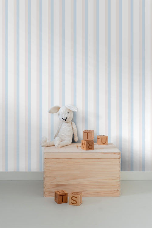 Sanders & Sanders behang strepen lichtblauw, beige en wit - 53 cm x 10 m - 640594 - vtwonen shop