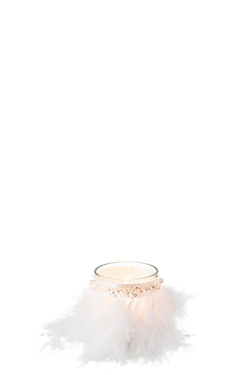 J-Line kaarshouder Veren - glas - wit/transparant - small - 3 stuks