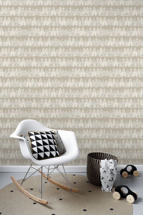 ESTAhome behang Amsterdamse huizen beige - 53 cm x 10.05 m - 137713