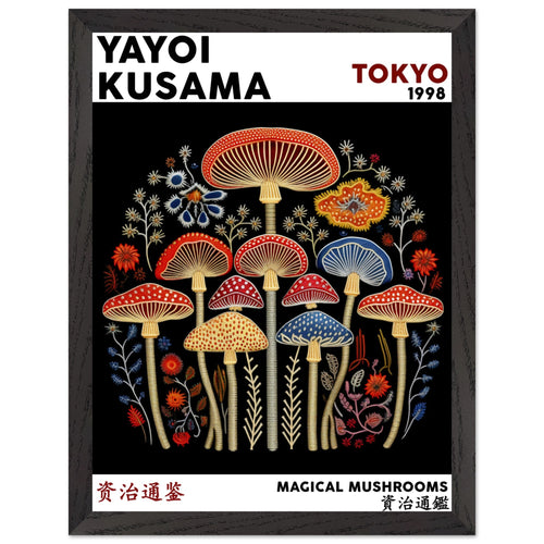 Artfulprints Poster met Lijst Yayoi Kusama - Magical mushrooms   - 30x40 cm - Meerkleurig
