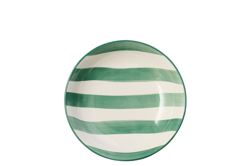 J-Line kom  Gestreept - keramiek - groen/wit - 6 stuks