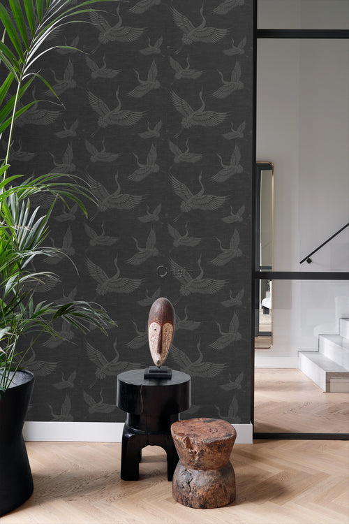 Origin Wallcoverings behang kraanvogels donkergrijs - 0,53 x 10,05 m - 347760 - vtwonen shop