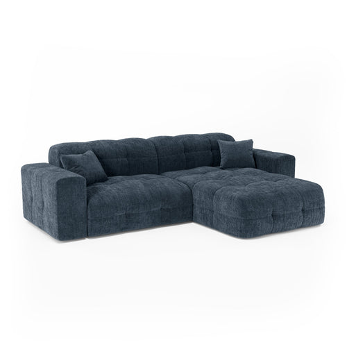 Premium Interiors - Rechthoekige hoekbank COCOON - gewaafd fluweel minerale blauw 230cm