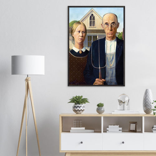 Artfulprints Poster Grant Wood - American gothic   - A4 21x29.7 cm - Meerkleurig