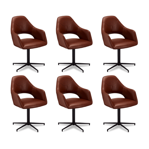 Furnhouse eetkamerstoelen armleuning Luna - Cognacbruin - Kunstleer - Set van 6