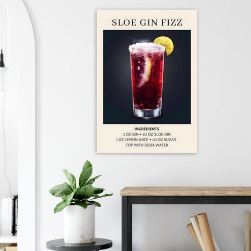 Artfulprints Poster Sloe Gin Fizz cocktail - Ingrediënten   - 70x100 cm - Zwart