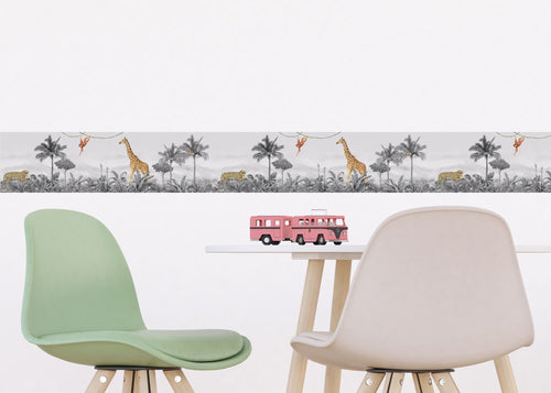 Sanders & Sanders zelfklevende behangrand jungle dieren grijs - 500 x 13.8 cm - 601318