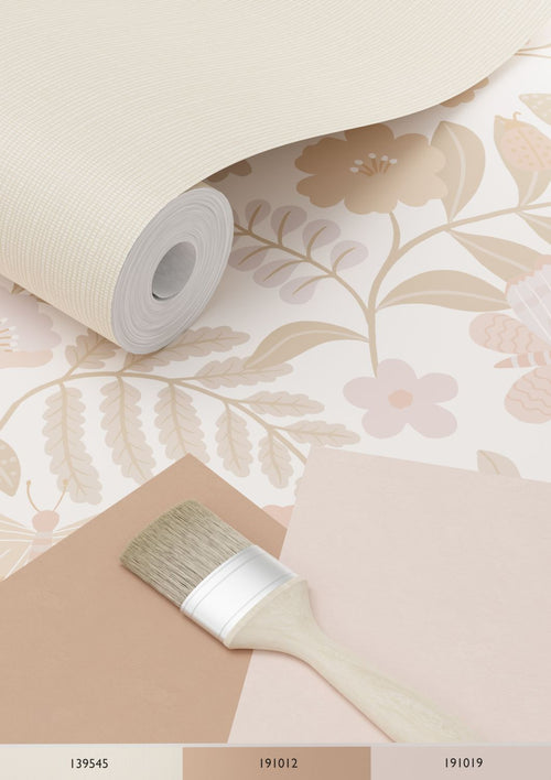 ESTAhome behang bloemen en vogels wit, beige en zacht roze - 53 cm x 10.05 m - 139866
