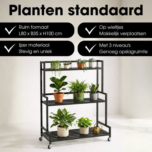 Mica Decorations Greenrax Plantenrek op Wielen - Plantenstandaard voor Kamerplanten, Buitenplanten of Tuingereedschap - Meerdere Plateaus