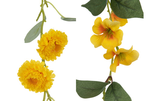 J-Line Slinger Bloemen + Blaadjes - kunststof - geel/groen - 2 stuks - vtwonen shop