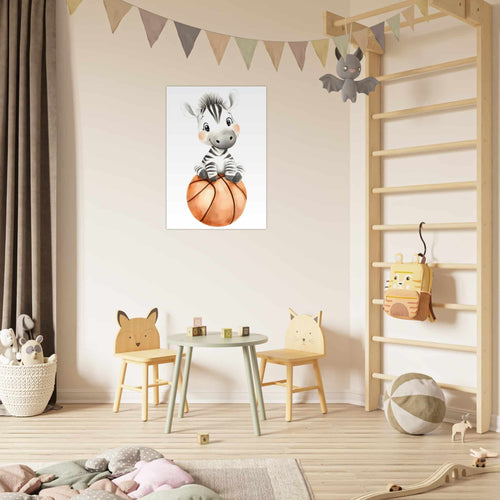 Artfulprints Poster Sportieve zebra   - 50x70 cm - Meerkleurig