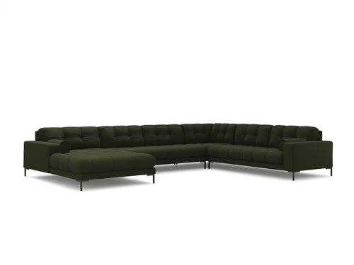 Cosmopolitan Design Panoramische hoekbank rechts Bali 7-zits, structurele stof, groente - 256x327x75cm