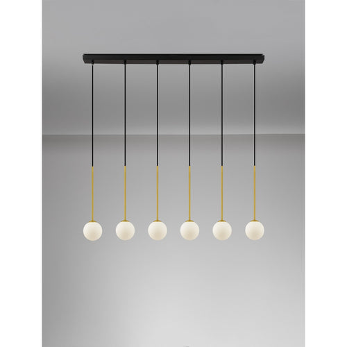 Nova Luce SAVOY Hanglamp voor aan het plafond, in de kleuren opaal, satijngoud en matzwart, LED G9 6x5W