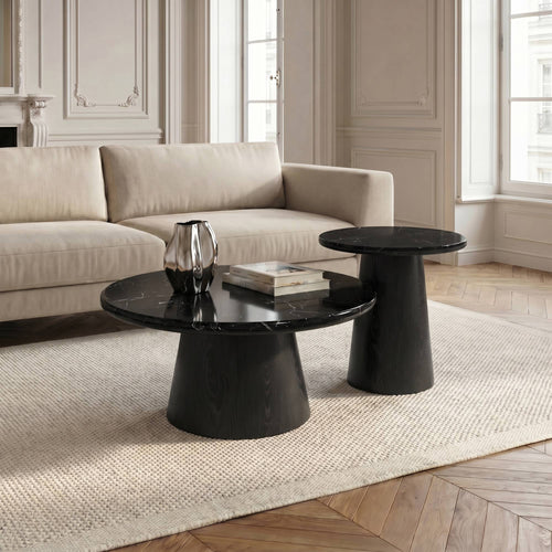 Premium Interiors - Bijzettafel VERO - multiplex en marmer zwart marmer en zwart hout 50cm