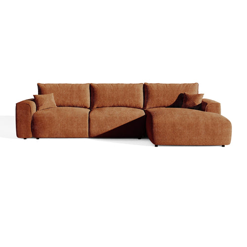 Premium Interiors - Rechthoekige hoekbank met slaapfunctie en opbergruimte COMO - kruisweefsel  zacht aanvoelend terracotta 297cm