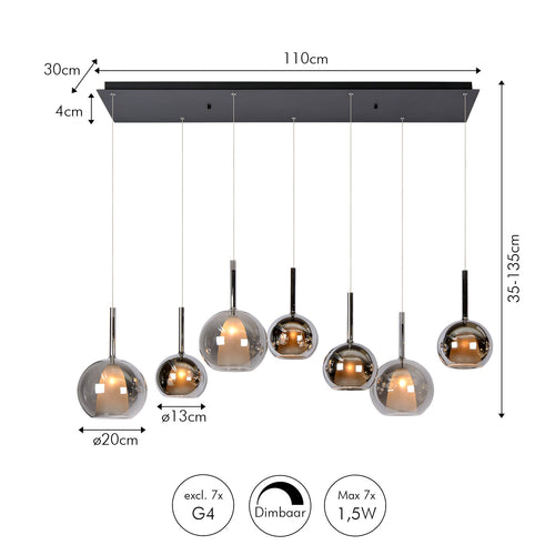 Atmooz hanglamp Saigon 7 - zwart - 110 x 30 x H 135 cm - G4