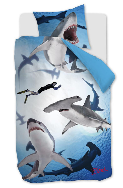 FREEK VONK dekbedovertrek Happige Haaien - 140x200 cm - blauw - vtwonen shop
