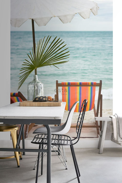 ESTAhome fotobehang strand zeegroen en oranje - 186 x 270 cm - 156512 - vtwonen shop