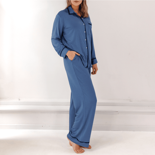 Coco & Cici - Tencel Pyjama Broek - Dames - Donker Blauw - Maat L
