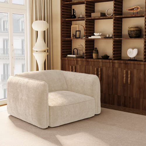 Premium Interiors - Fauteuil LOMI - gewaafd fluweel crème 118cm