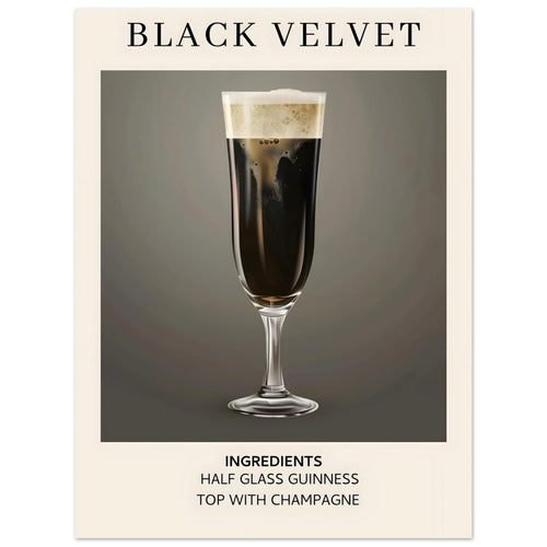 Artfulprints  Black Velvet cocktail - Ingrediënten   poster 30x40 cm - vtwonen shop