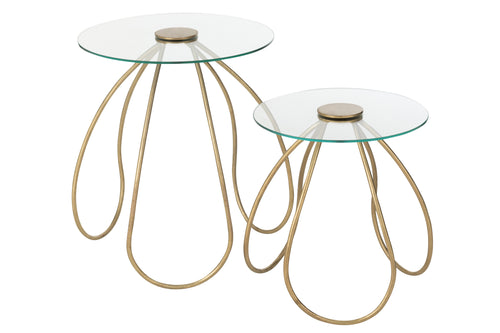 J-Line tafel Rond - metaal/glas - goud - 2 stuks - vtwonen shop