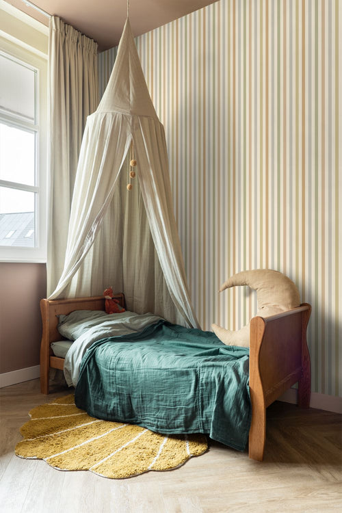 ESTAhome behang strepen groen, terracotta en bruin - 50 x 900 cm - 132256