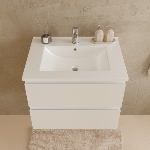 LOMAZOO badmeubelset Verona - met hoge kast & witte wastafel - glanzend wit - 60 cm