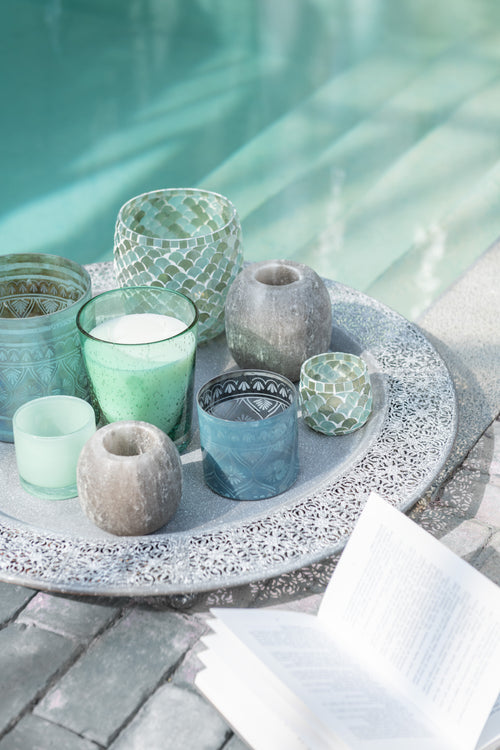J-Line windlicht Mozaiek - glas - aqua - medium