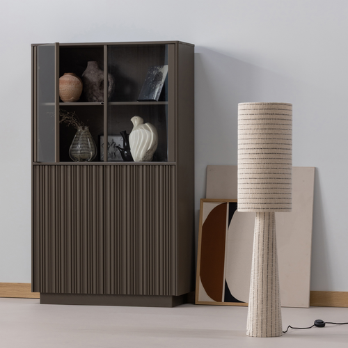 WOOOD vloerlamp Loft - Metaal/Bouclé - Naturel Met Strepen 130xØ30 cm - vtwonen shop