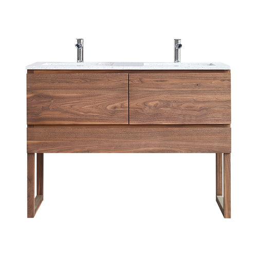 Tikamoon Badkamermeubel van massief notenhout en moon premium terrazzo 120 cm - Beige - vtwonen shop