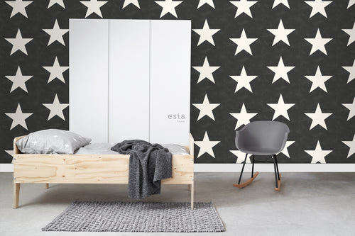ESTAhome behang sterren zwart en wit - 53 cm x 10.05 m - 136457