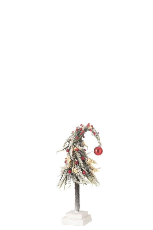 J-Line decoratie kerstboom Muts Sneeuw  - kunststof - groen/rood - small - LED lichtjes