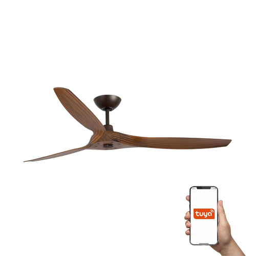 Faro Morea Grote plafondventilator met 3 bladen, donkerbruin, walnoot, Tuya Smart System