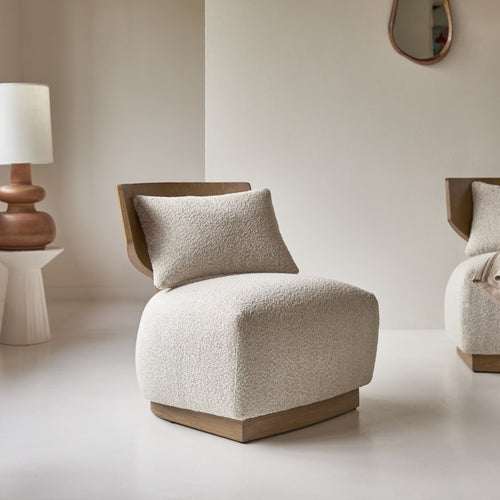 Tikamoon Fauteuil in massief mindihout en ecru stof - Beige