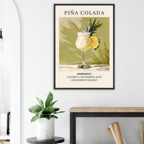 Artfulprints Poster Piña Colada cocktail - Ingrediënten   - 30x40 cm - Groen