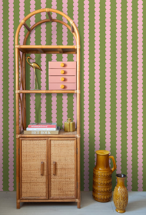 ESTAhome behang grafische print roze en groen - 0.53 x 10.05 m - 131749