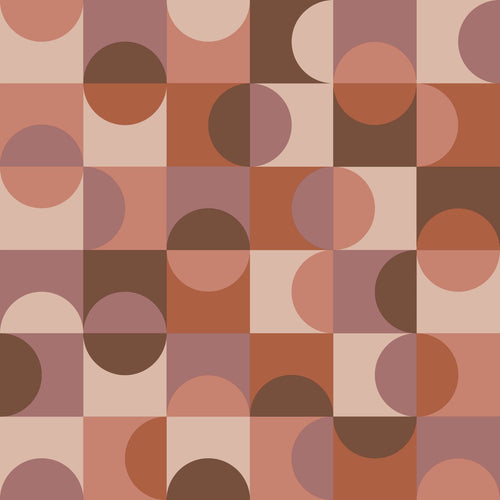 ESTAhome behang cirkels in Bauhaus stijl terracotta, paars en bruin - 50 x 900 cm - 131244 - vtwonen shop